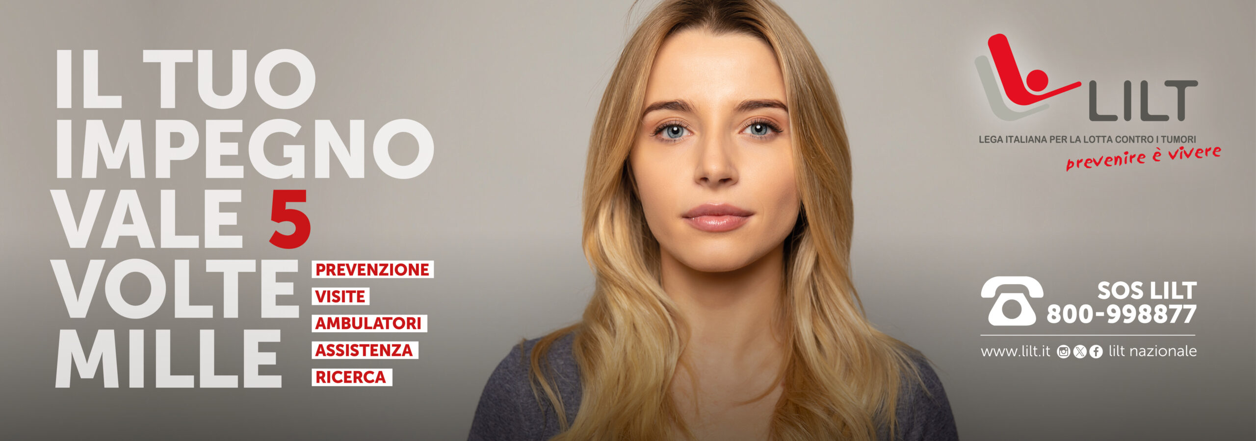 Il tuo impegno vale 5 volte mille: prevenzione, visite, ambulatori, assistenza e ricerca.